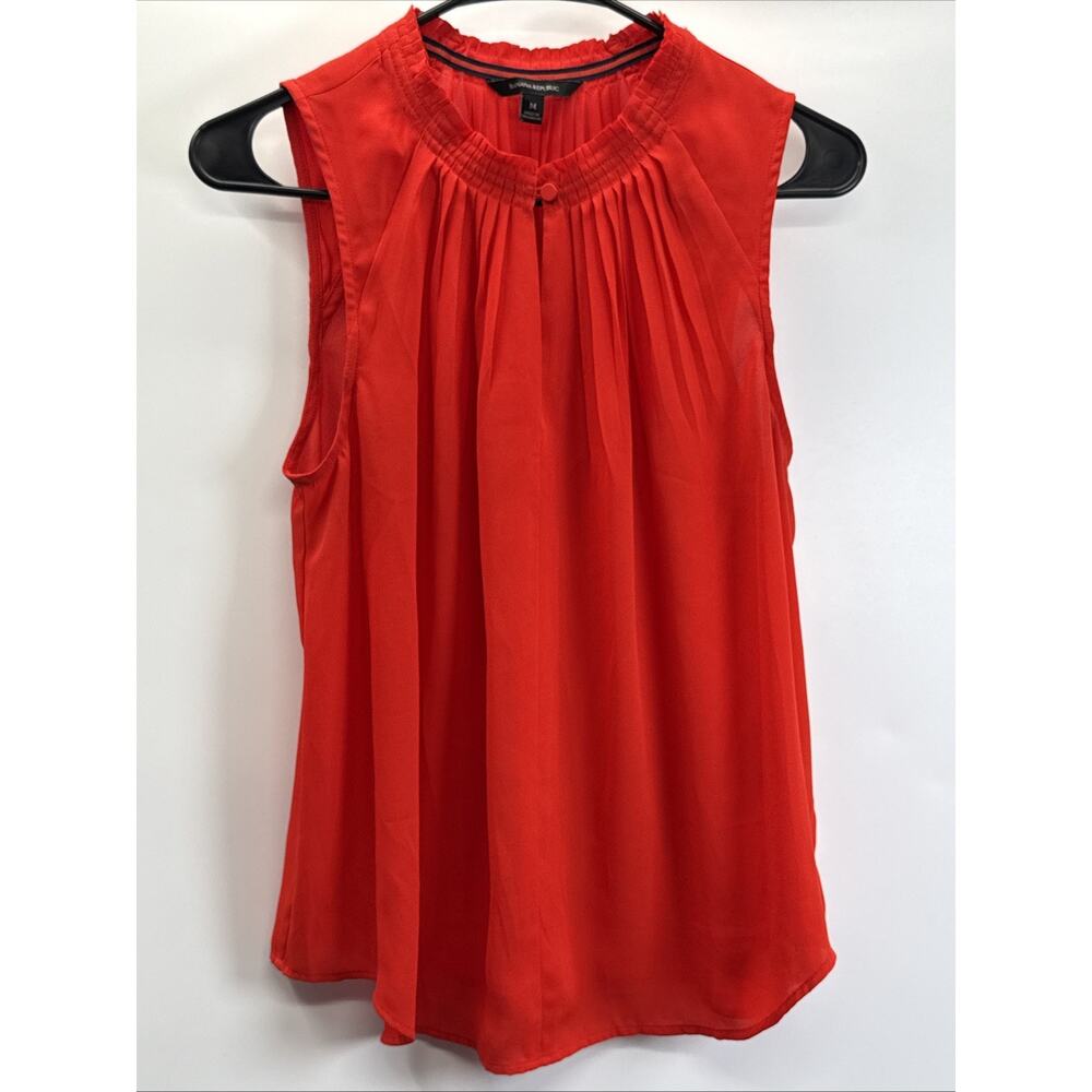Banana Republic Red Front Peep Hole Sleeveless Office Pleated Shell Blouse M